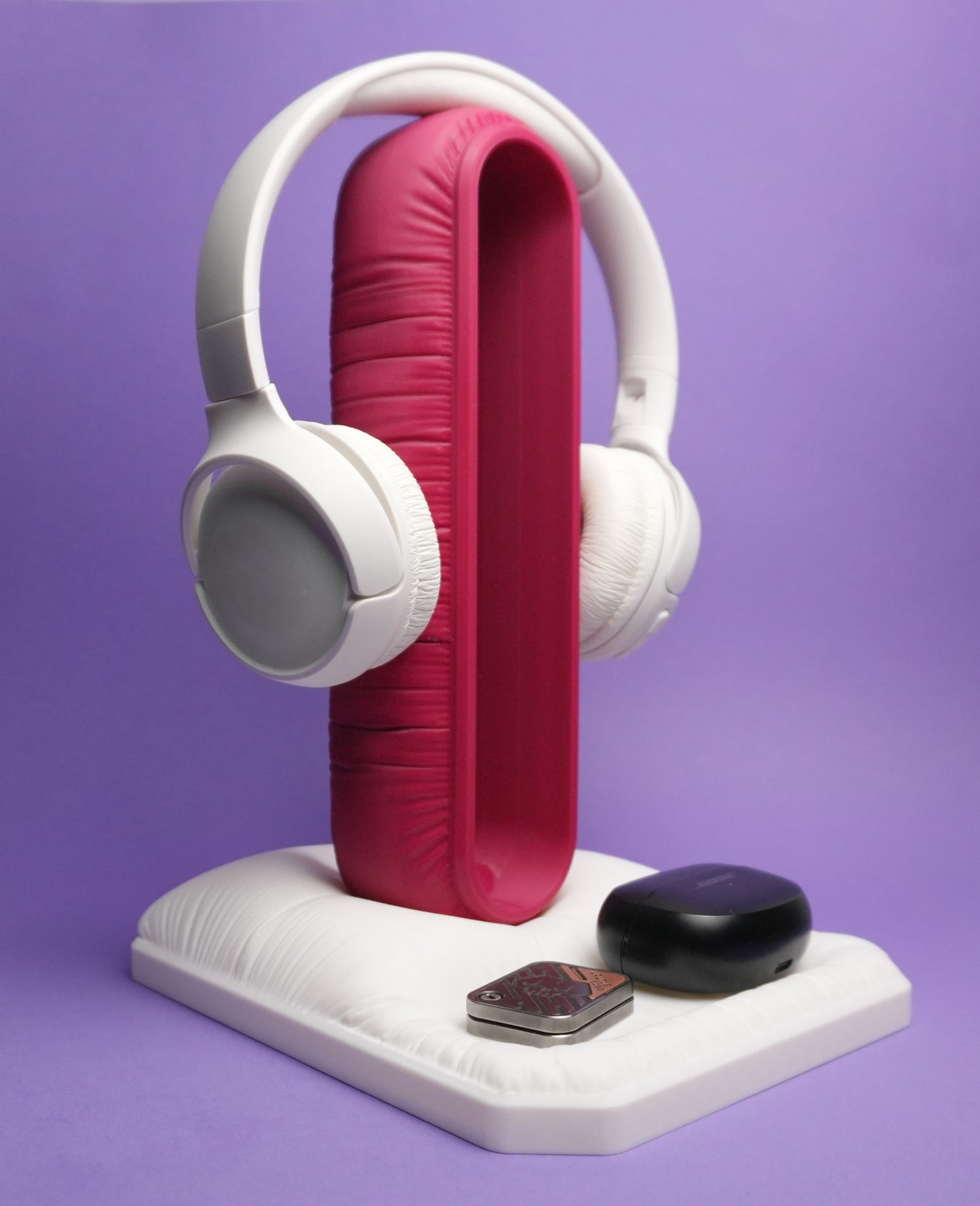Pink Cushion Headphone Stand with Trinket Plate - Kawaii 3D Printed Gamer Desk Accessory