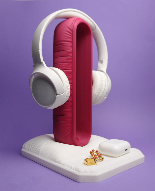 Pink Cushion Headphone Stand with Trinket Plate - Kawaii 3D Printed Gamer Desk Accessory